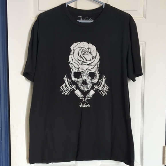 Inked Other - Graphic Tee with Skull and Rose Design XL